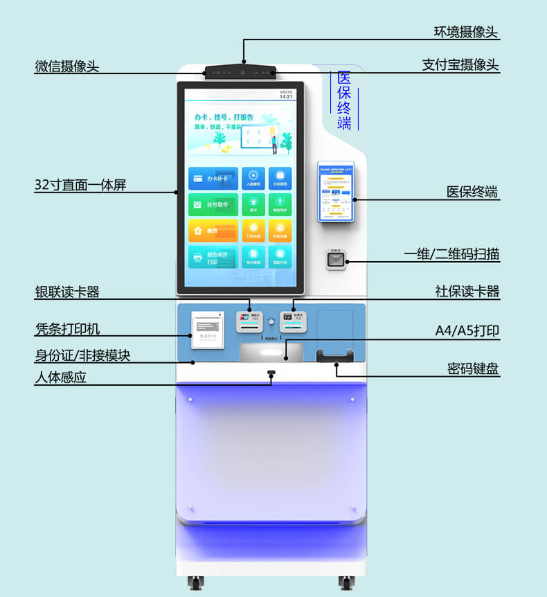 醫(yī)院專(zhuān)用32寸直面醫(yī)保終端 預(yù)約掛號(hào)建檔一體機(jī) 高效自助不排隊(duì)